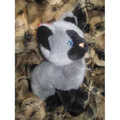 Peluche Doudou Chat Noir & Gris Yeux Bleus Eluz 27 Cm