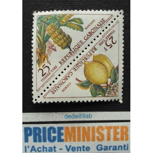 Gabon.. 25f République Gabonnaise. 2 Timbres Taxes Jumelés. Fruits : Banane & Citron . Neuf (Avec Gomme).