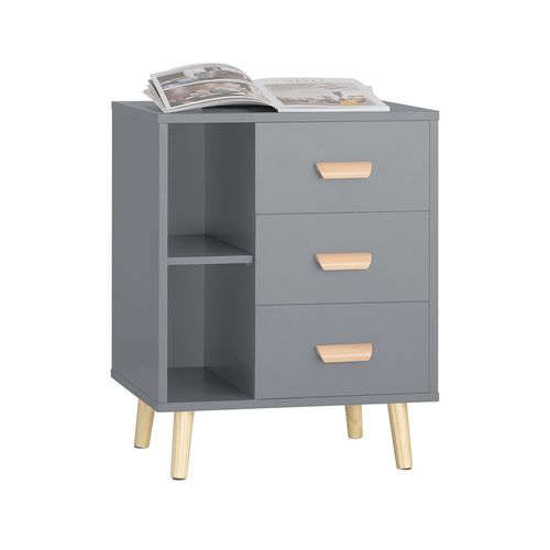 Sobuy Table D¿Appoint Bout De Canapé Table De Chevet Table De Nuit Avec 3 Tiroirs Et 2 Étagères De Rangement - Gris, 48x40x60 Cm, Fbt95-Hg