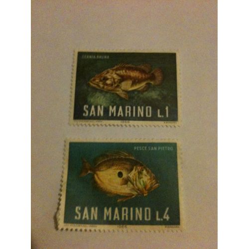 Lot De Deux Timbres Poisson San Marin 1966
