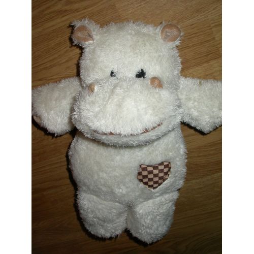 Doudou Peluche Hippopotame Flußpferd Hippopotamus Coeur Crême Marron Brillant 34 Cm Cp International Ce