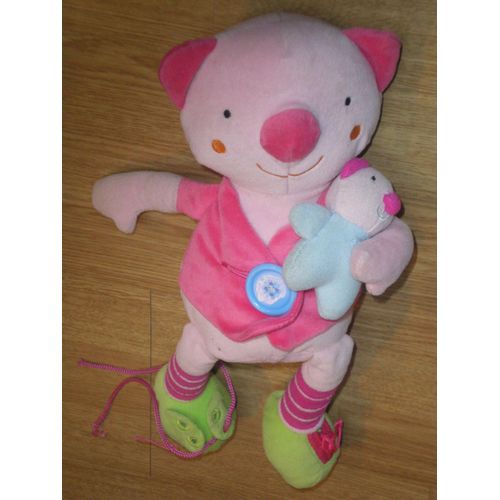 Doudou Peluche Bawi Chat Cat Katze Rose Eveil Bebe Activité Ours Souris