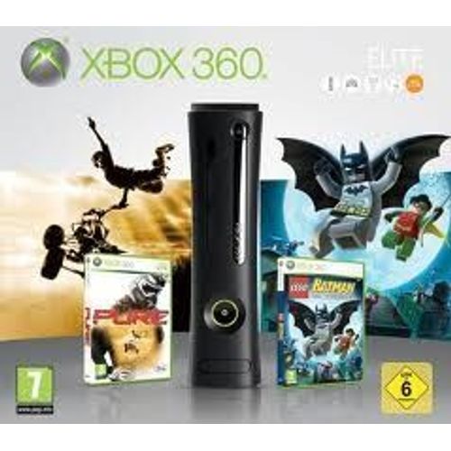 Xbox 360 Élite 120go Pack Pure/Batman Lego + 2jeux/2manettes