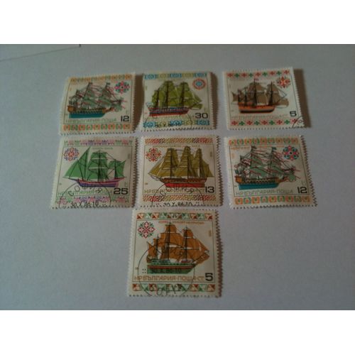 Lot De 7 Timbres Bateaux Anciens À Voiles Bulgarie 1986