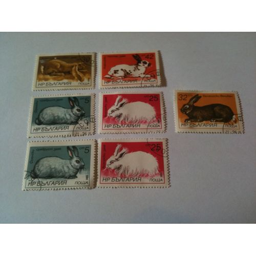 Lot De 7 Timbres Lapins Bulgarie 1986