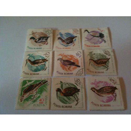 Lot De 9 Timbres Oiseaux Roumanie 1965