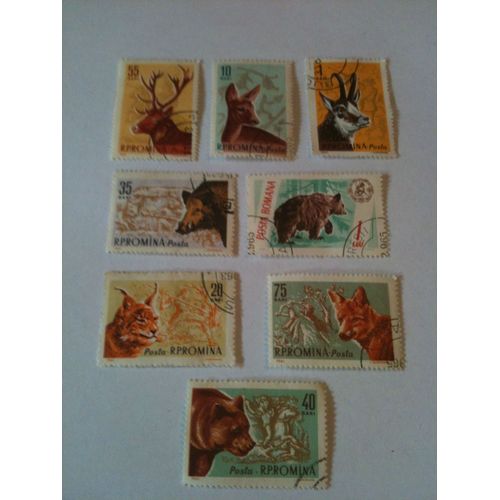 Lot De 8 Timbres Animaux Sauvages Roumanie 1961