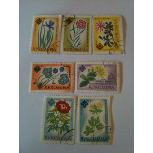 Lot De 7 Timbres Fleurs Roumanie 1961
