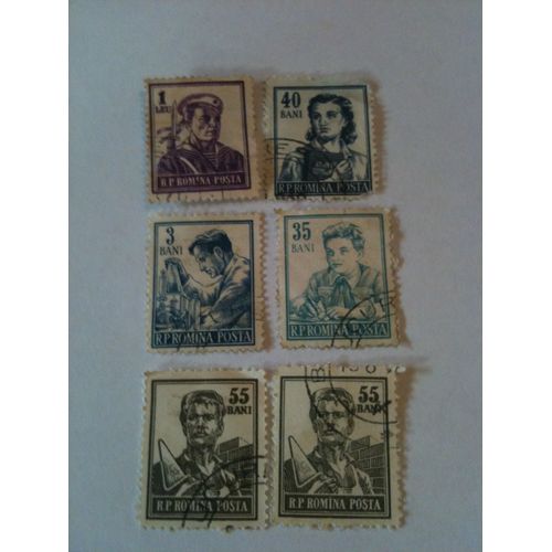 Lot De 6 Petits Timbres Travailleurs Roumanie