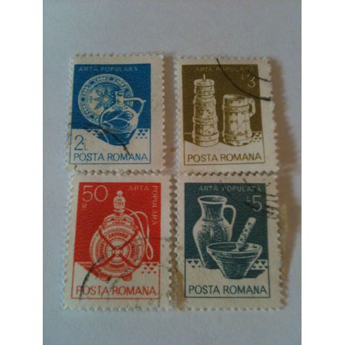 Lot De 4 Petits Timbres Arta Populara Roumanie