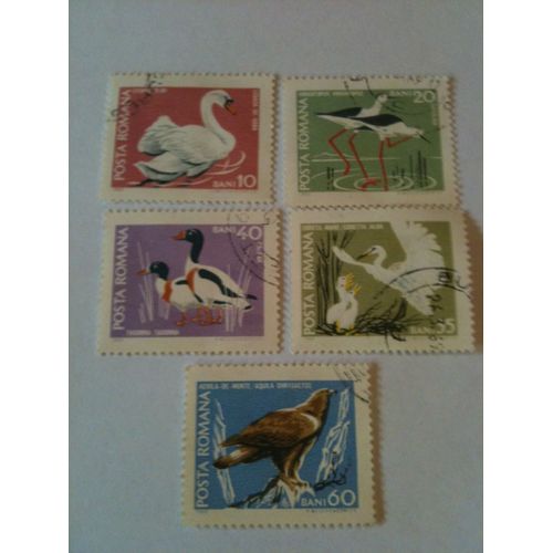 Lot De 5 Timbres Oiseaux Sauvages 1968 Roumanie