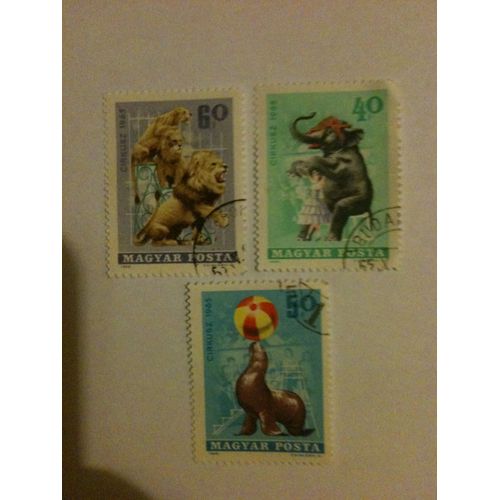 Lot De 3 Timbres Cirque Hongrie 1965