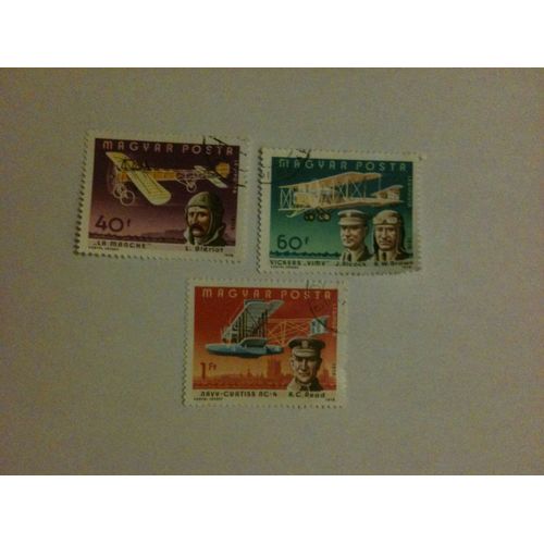 Lot De 3 Timbres Aviateurs Célèbres Hongrie 1978