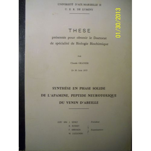 These Pour Obtenir Le Doctorat De Specialite Biologie Biochimique Presentee  Par Claude Granier Le 30 Juin 1975