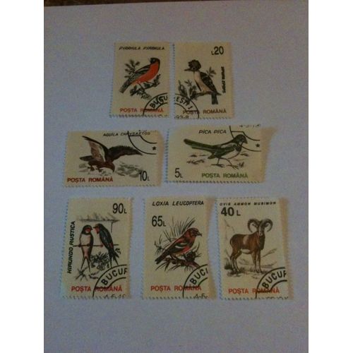 Lot De 7 Timbres Oiseaux Et Animaux Roumanie