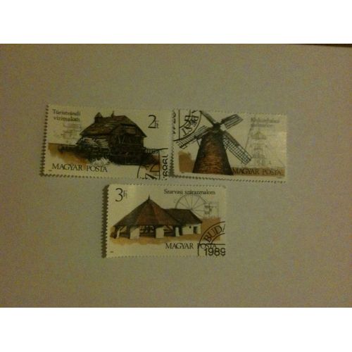 Lot De 3 Timbres Moulins Hongrie 1989