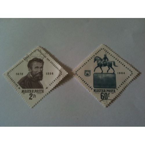 Lot De 2 Timbres Art Hongrie 1964