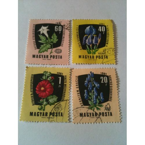 Lot De 4 Timbres Fleurs Hongrie 1961