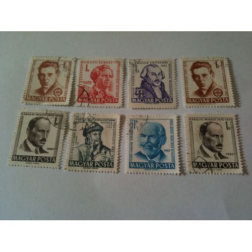 Lot De 8 Timbres Personnages Historiques Hongrie 1962