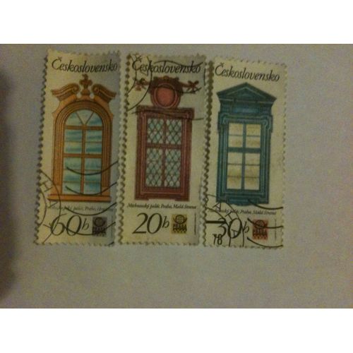 Lot De 3 Timbres Fenêtres Prague 1978 Tchécoslovaquie