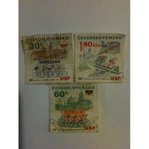 Lot De 3 Timbres Course Cycliste Tchécoslovaquie 1977