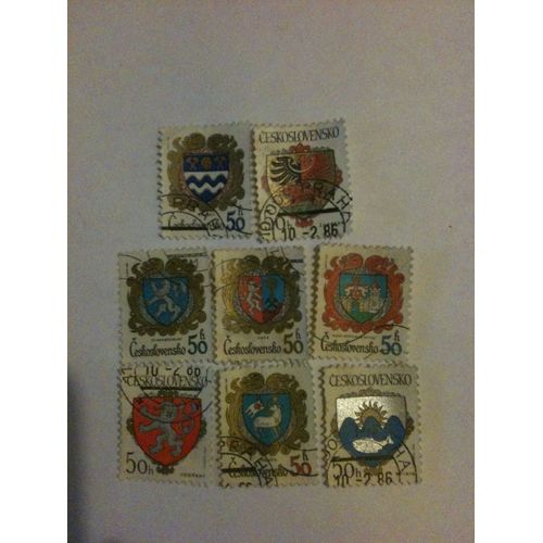 Lot De 8 Petits Timbres Héraldique Tchécoslovaquie 1987