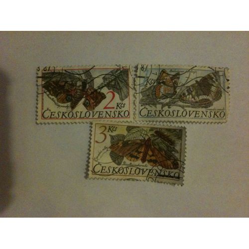 Lot De 3 Timbres Papillons Tcécoslovaquie 1987