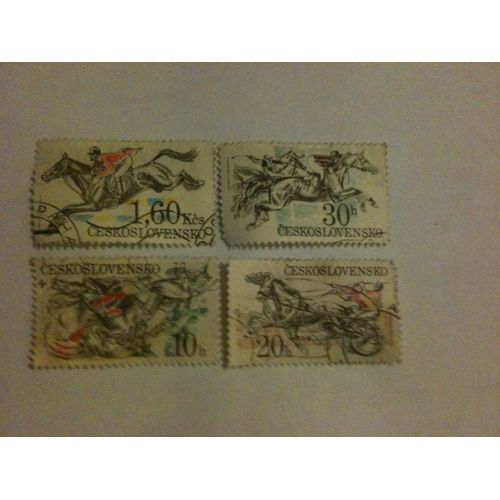 Lot De 4 Timbres Courses De Chevaux Tchécoslovaquie 1978