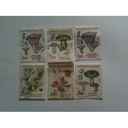 Lot De 6 Timbres Champignons France 1987