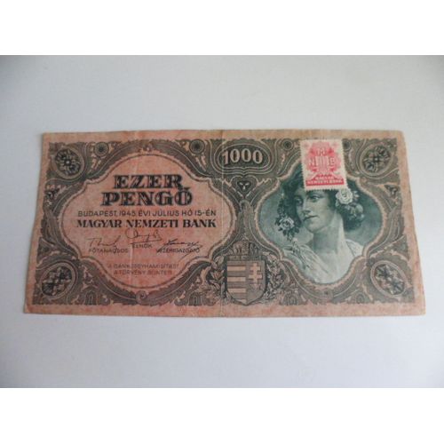 Hongrie 1000 Pengo 1945 , Pick 118b  Timbre Rouge