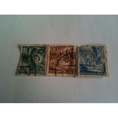 Lot De 3 Timbres Allemagne Rhénanie Palatinat Sous Occupation Militaire
