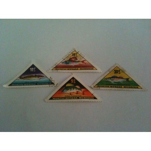 Lot De 4 Timbres Poissons Mongolie