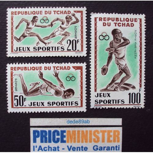 Tchad.. Lot De 3 Timbres Jeux Sportifs D' Abidjan. 20f Course De Relais, 50f Saut En Hauteur & 100f Poste Aérienne Lancement Du Disque . Non Oblitérés.