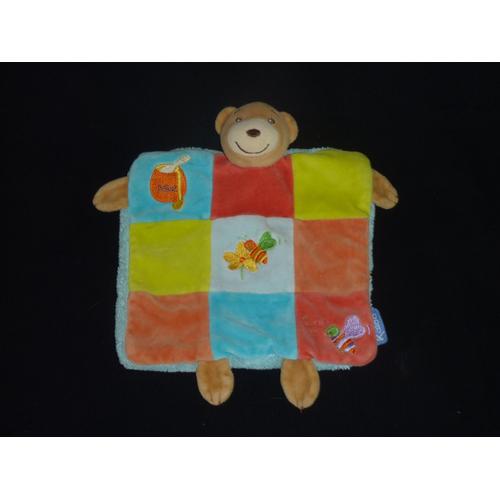 Doudou lapin patapouf orange patchwork abeille Kaloo