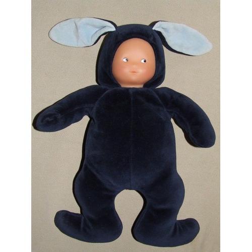 Poupée Lapin Doudou Corolle Bleu Marine Peluche  De 35cm + Oreilles De 13 Cm