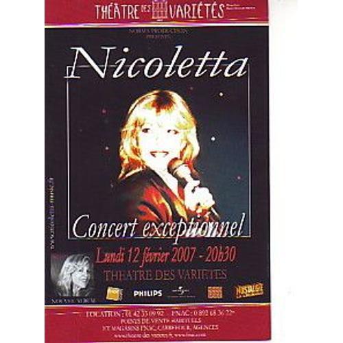 Flyer 10x15cm Nicoletta Le 12 Février 2007 Au Theatre Des Variétés A Paris Concert Exceptionnel