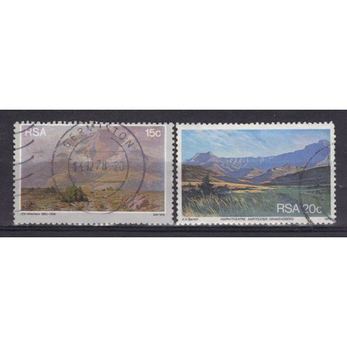 Afrique Du Sud 1978 Republique : 125è Anniversaire De La Naissance De Jan Ernst Abraham Volschenk (1853-1936) : "Nuages Et Plein Soleil, Riversdale - Au Pied De La Montagne" - Lot 2 Timbres Oblitérés