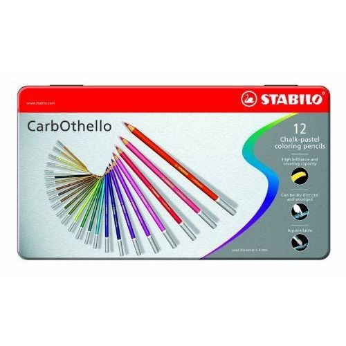 Stabilo - Boite Métal De 12 Crayons Fusain Pastel Aquarellable Carbothello, Couleurs Assorties