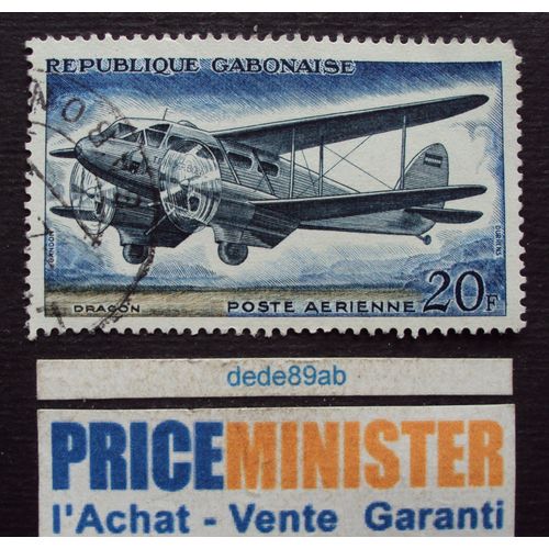 Gabon.. 20f Poste Aérienne République Gabonnaise. Avions : Dragon . Oblitéré.