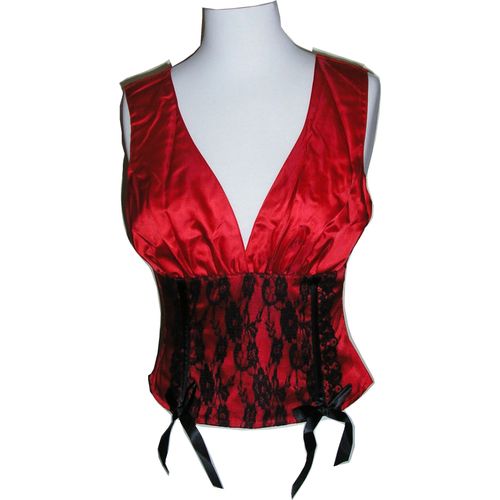 Bustier Corset Guepière Rouge Dentelle Noire Et Baleines Gothique Ou Lolita Sexy