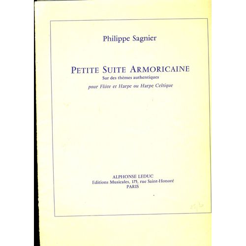 Philippe Sagnier Petite Suite Armoricaine Pour Flute Et Harpe Ou Harpe Celtique