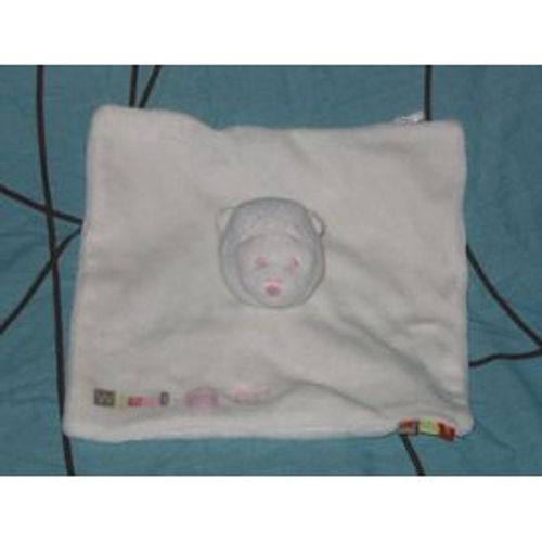 Disney Carrefour - Doudou Plat Carré Blanc Ours Blanc Et Rose