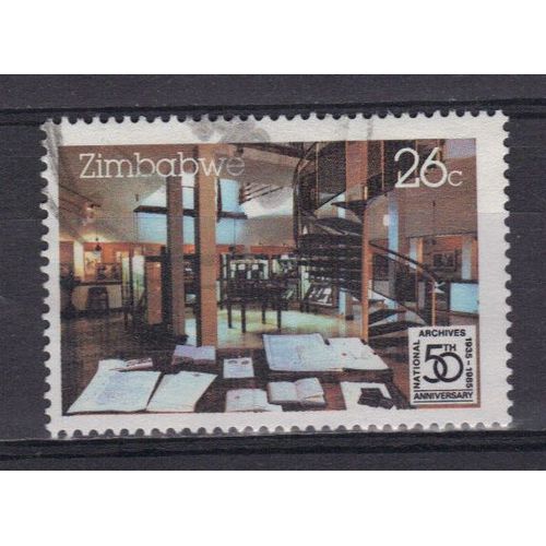 Zimbabwe 1985 : Cinquantenaire Des Archives Nationales : La Salle De Lecture Du Bâtiment Des Archives - Timbre Oblitéré