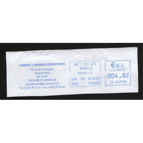 Ema Empreinte Machine À Affranchir Cabinet Lorrain Expertises 4,82 Euro 30.01.13 France