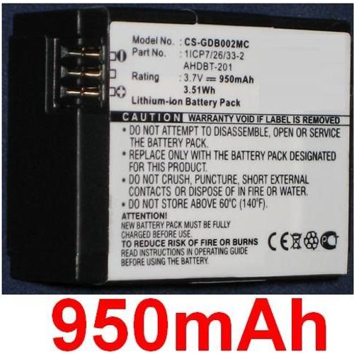 Batterie 950mAh type CHDHN-301 pour GoPro HERO3 - 36.77 x 28.80 x 13.21mm - (P/N: 1ICP7/26/33-2, 601-00724-00A, AHDBT-201, AHDBT-301)