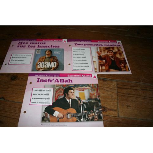 Lot De 3 Fiches Chanson Atlas Salvatore Adamo : Mes Mains Sur Tes Hanches , Inch Allah Et Vous Permettez Monsieur
