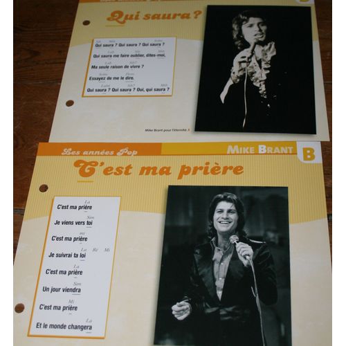 Lot De 2 Fiches Chansons Atlas Mike Brant : Qui Saura Et C'est Ma Prière
