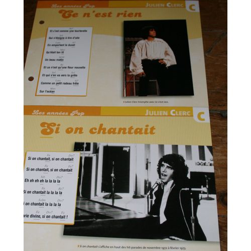 Lot De 2 Fiches Chanson Atlas Julien Clerc : Ce N'est Rien Et Si On Chantait