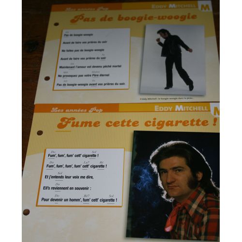 Lot De 2 Fiches Chanson Eddy Mitchell : Pas De Boogie Woogie Et Fume Cette Cigarette