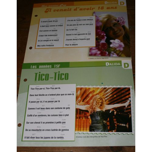 Lot De 2 Fiches Chanson Atlas Dalida : Tico Tico Et Il Venait D'avoir 18 Ans